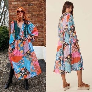 Spell Dress Cha Cha Floral Patchwork Midi Boho Summer Jewel XXS NWT